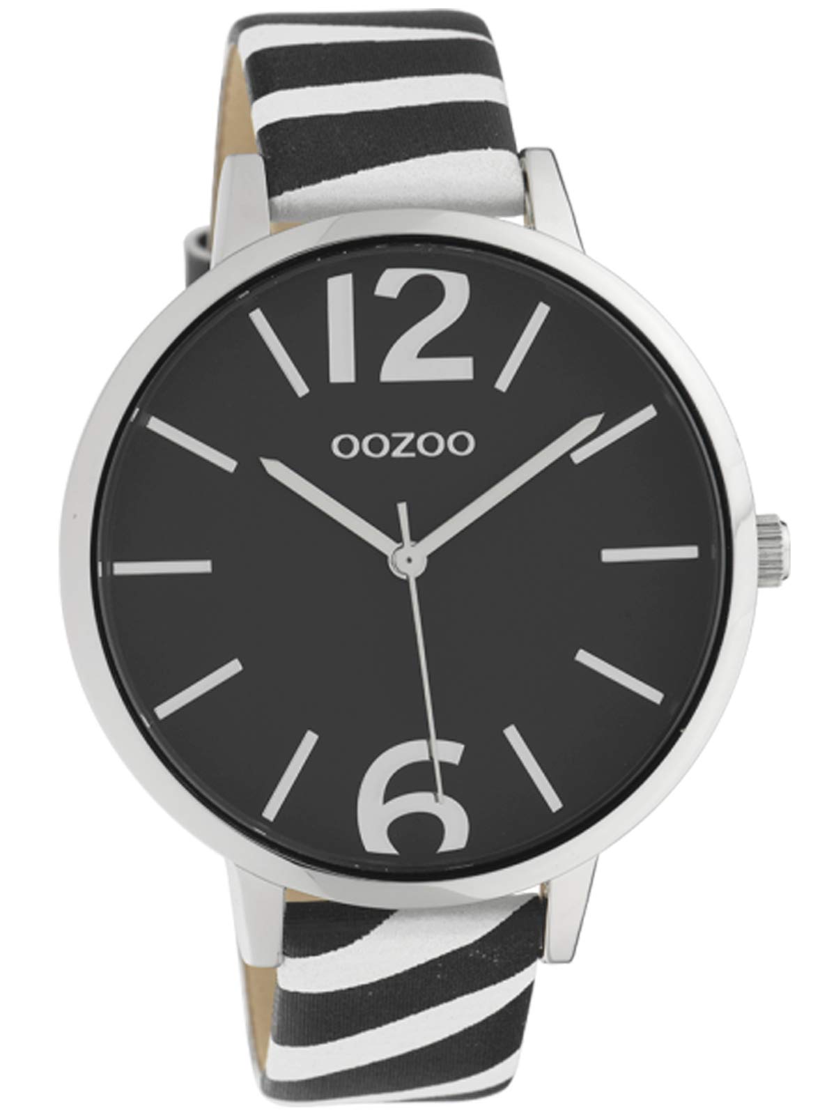 Women's Watch with Zebra Look Leather Strap Animal Print Colours of Africa 43 mm, black/white, Strap.