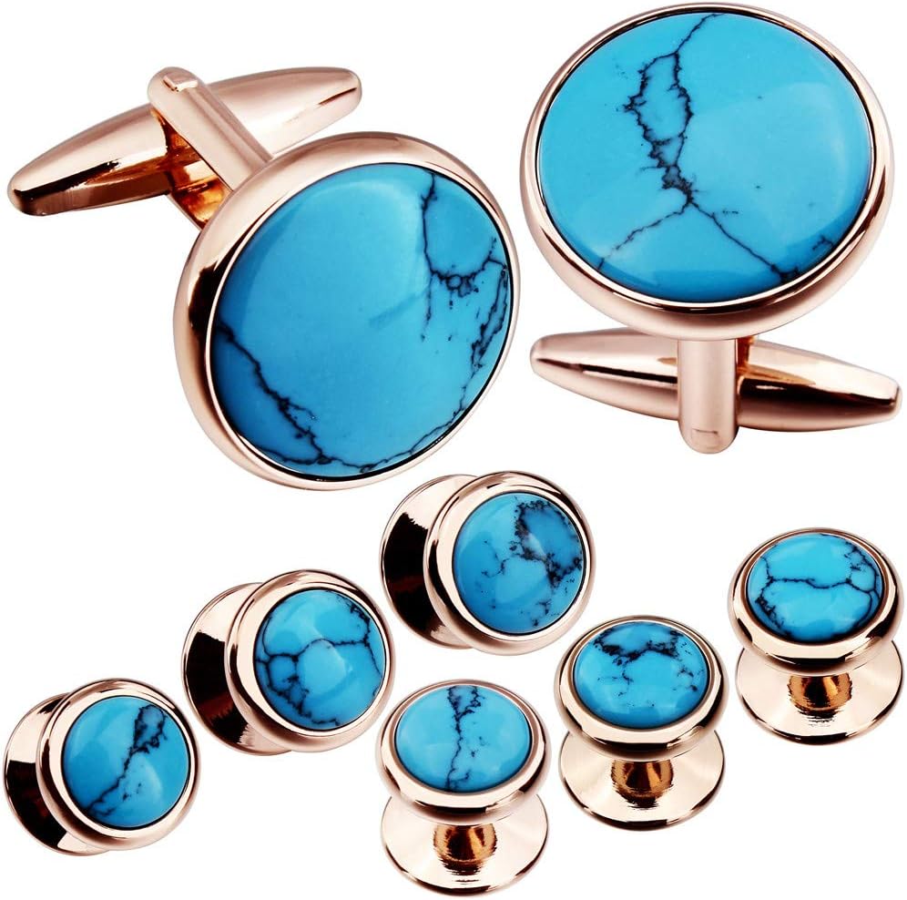 Cufflinks and Tuxedo Studs Set for Men with Gift Box, Mother-of-Pearl Cuff links for French Cuff Shirt and Dress Shirt, Suitable for Wedding, Birthday, Party