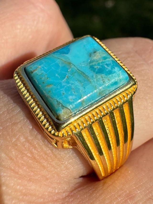 Southwest Drip Ring – 14k Gold Vermeil over 925 Silver – Genuine Blue Turquoise Stone | Handmade Southwestern Style Men's Ring2
