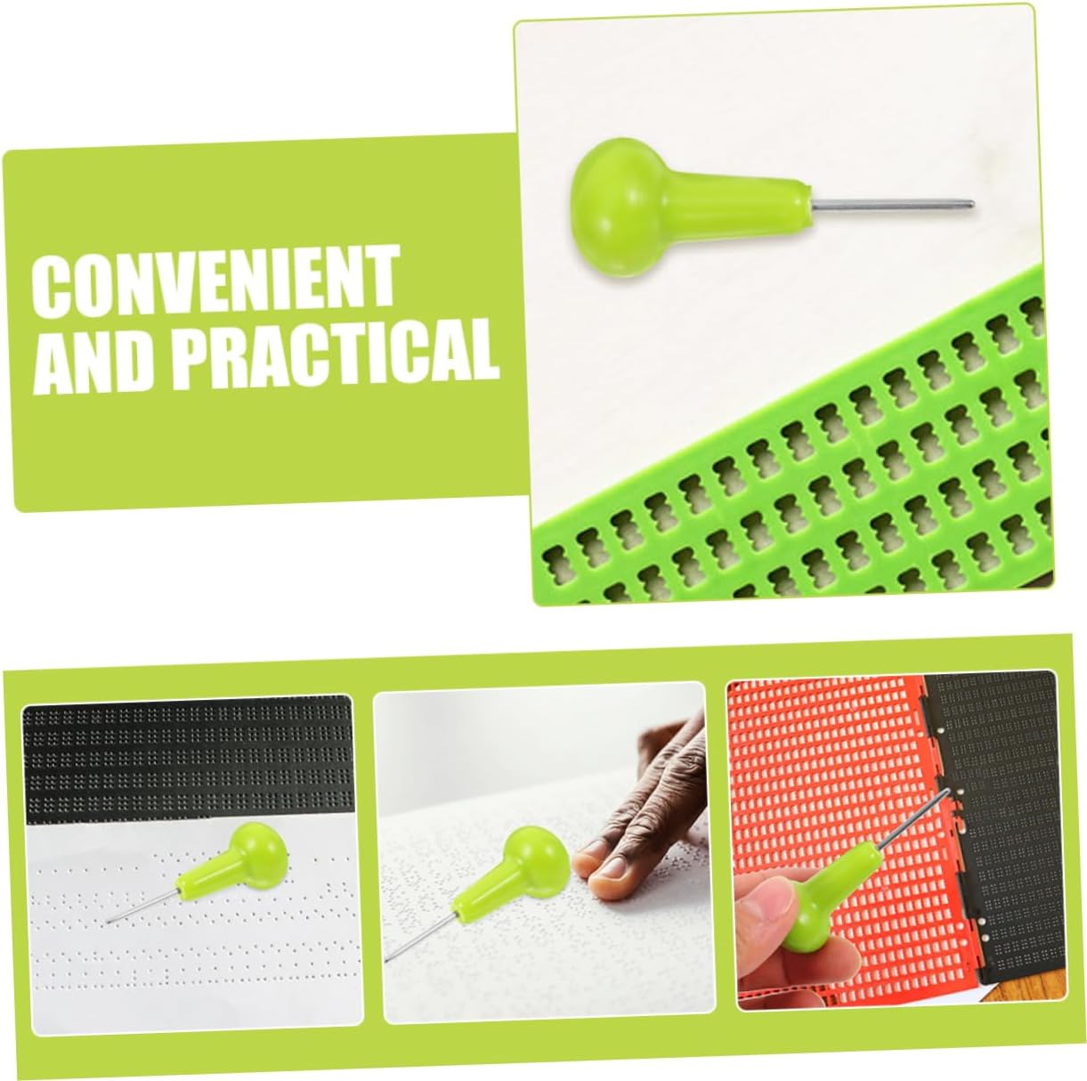 KOMBIUDA 2pcs Braille Writing Pen Plastic Stylus for Blind Comfortable Grip for Extended Use Smooth Writing Tool for Visually Impaired Note Color Variation