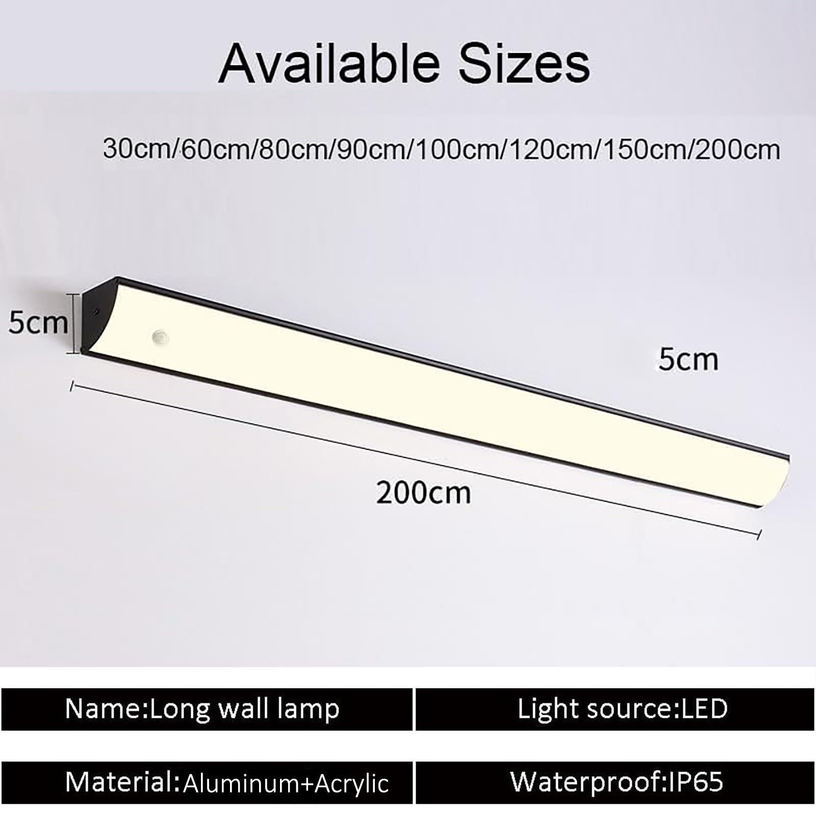 Zewnętrzna lampa ścienna z czujnikiem ruchu, 98 W, wodoodporna lampa LED, IP65, do ogrodu, willi, baru, długość 100 cm, akrylowa konstrukcja, ciepłe białe światło, bezpieczeństwo i