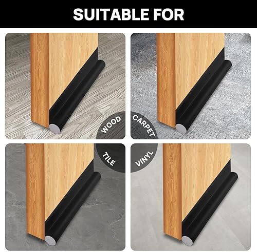 Miniatura 4 de KAKULO Paquete de 3 topes de corrientes de aire para puerta, 37 pulgadas ajustables debajo de la puerta para reducir el aire frío, bloqueador de