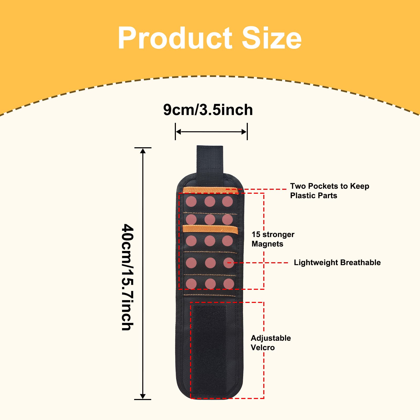 Magnetic Wristband With 15 Super Strong Magnets - Adjustable Tool Holder For Screws, Nails, Great DIY Gift - View #2