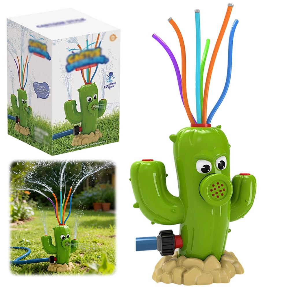 Wasserspielzeug Kinder Outdoor, Kaktus Wassersprinkler, Sprinkler Spiele für Jungen Mädchen Ab 3 4 5 6 7 8 Jahre für Wasserblume, Außenbereich, Rasen, Garten, Pool-Party