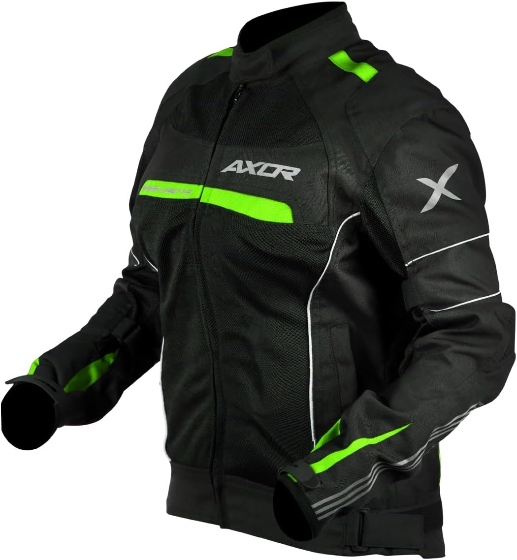 Axor Diva Riding Jacket MaxTec 600-D Textile for Women equipped with -Tech C.E. level 2 protectors at the elbows/shoulders/back and high tenacity mesh fabric for maximum ventilation-Black Neon Green-S