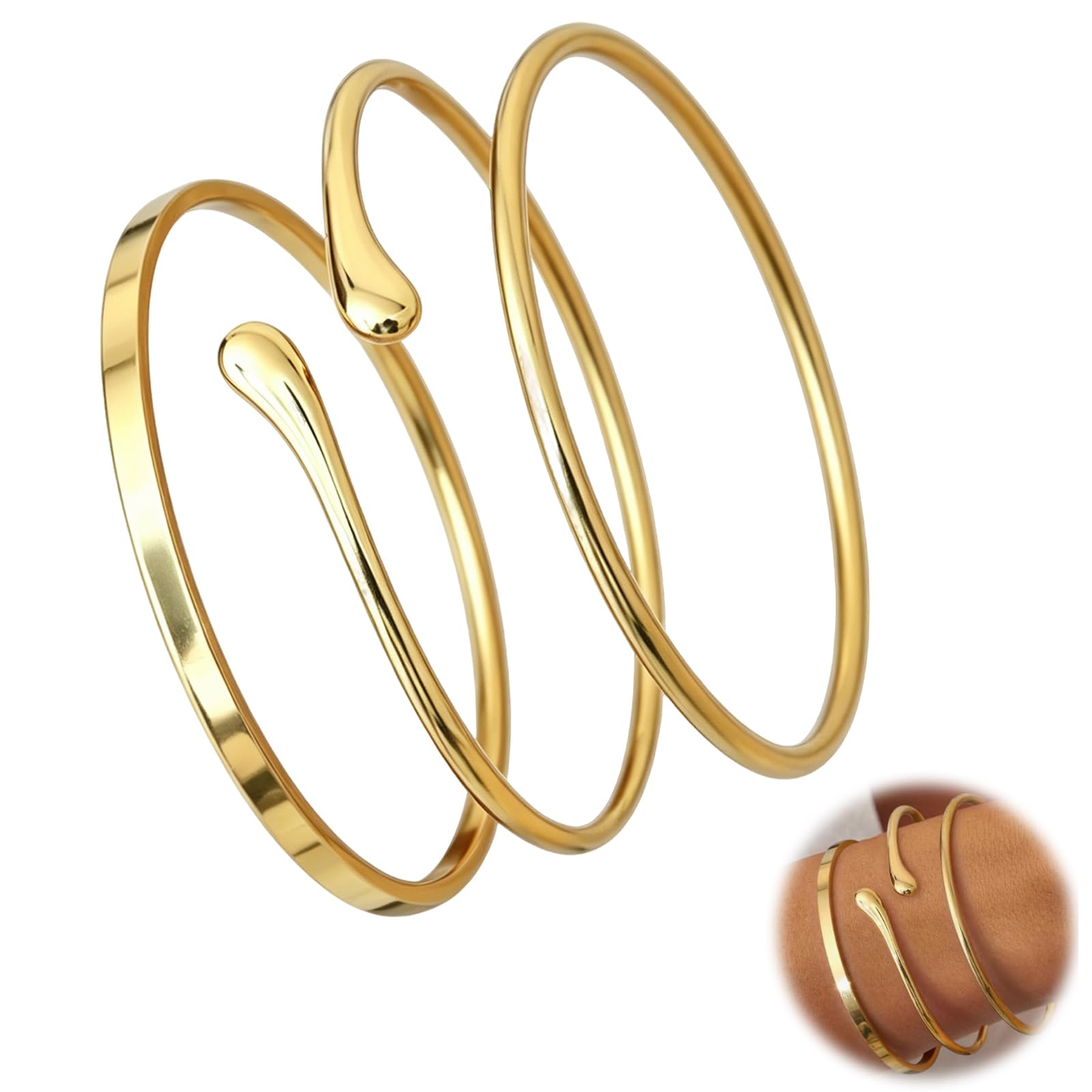 Juego de 3 Brazaletes Minimalistas para Mujer de Metal Dorado, Pulseras Abiertas Ajustables de Diseño Elegante, Joyería Moderna y Versátil para Uso Diario y Ocasiones Especiales