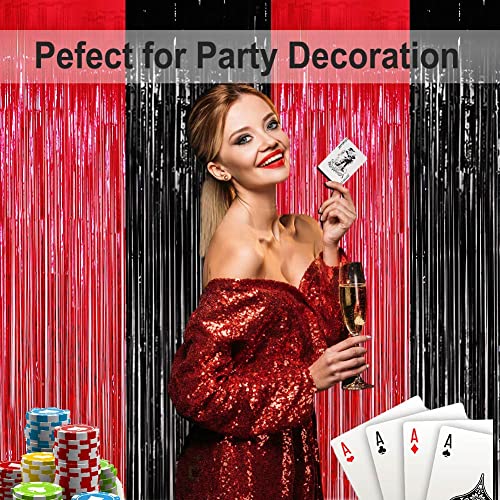 Red And Black Party Decorations- 4 Pack Of 3.2X8.2Ft Foil Fringe Curtains For Graduation Party Decorations 2023 Casino Theme Party Decorations Red And Black Birthday Decorations #TOP1