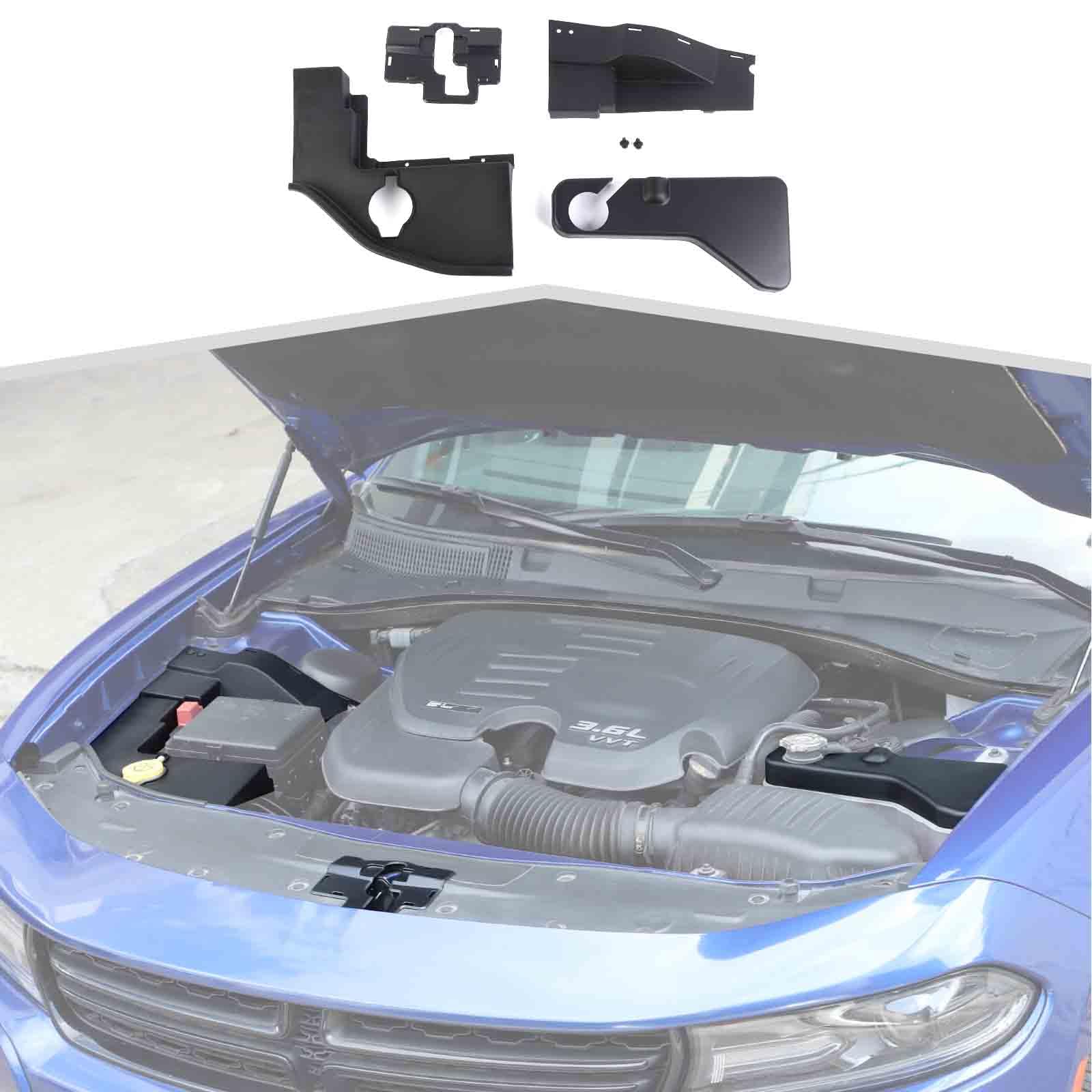Engine Wire Dust Cover Engine Hood Lock Cover Coolant Pot Cap Windshield Washer Tank Engine Hood Cover Kit Compatible with Dodge Charger 2011-2023 4PCS,Black