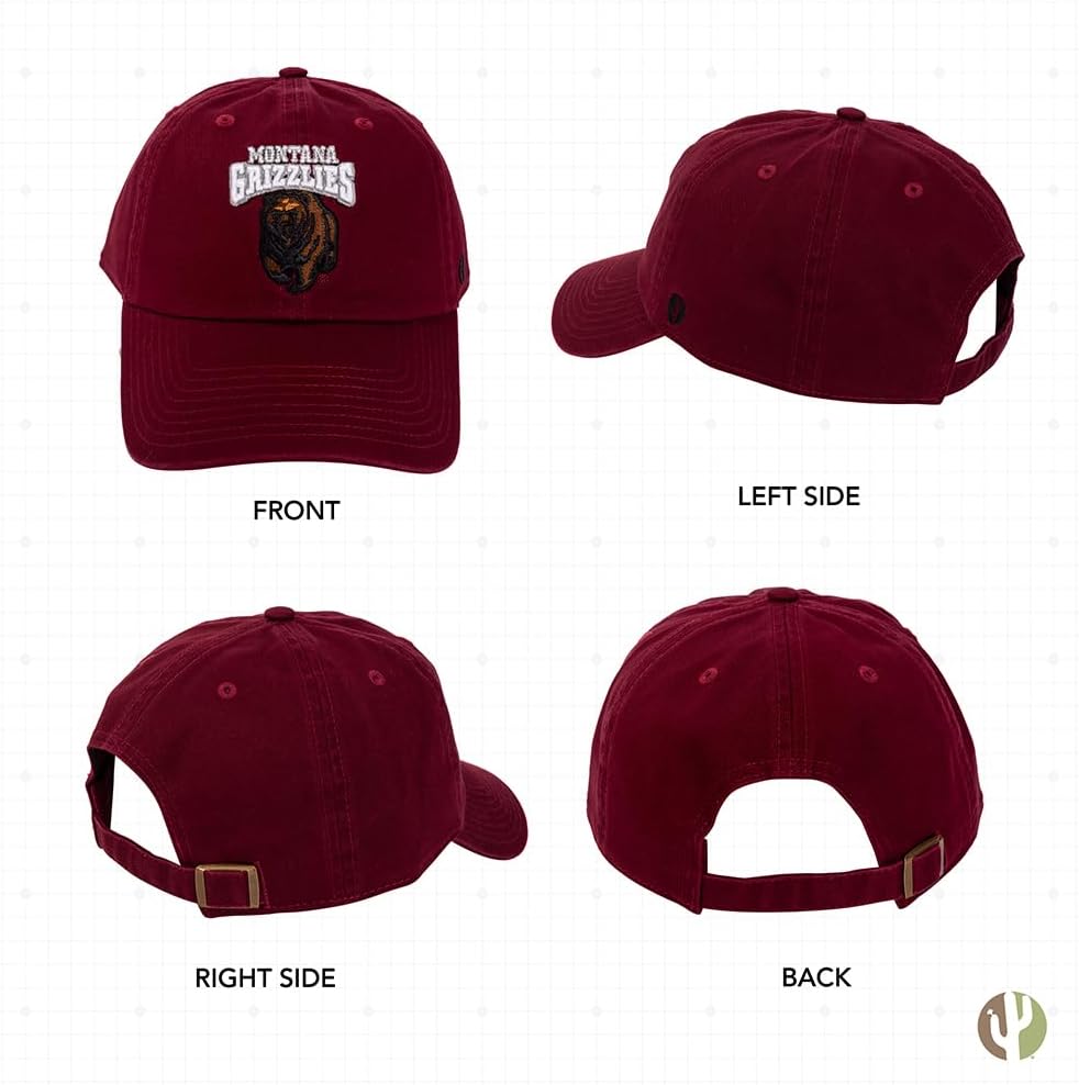 Desert Cactus University of Montana Baseball Hat Grizzlies UM Griz UMont Brimmed Embroidered Cap Adjustable Cloth Strap Adult (Style B) Maroon - Image 3