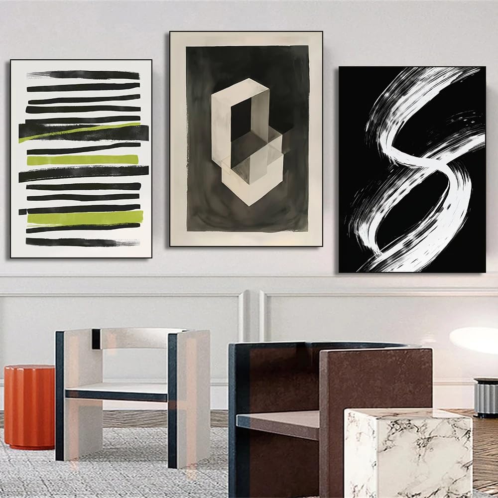 SOBMQ Art Decor-Modern Architectural Geometric Shapes Brushstroke Poster Canvas Painting Print Abstract Mid Century Wall Art Office Home Decoration-30 * 50cm-3PCS (No Frame)