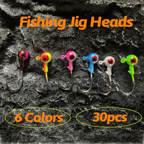 Skipaelf Round Crappie Jig Heads For Fishing,Fishing Lures Ball Heads,30Pcs Swimbait Jig Heads For Bass Trout Walleye Striper Freshwater Saltwater 1/16Oz 1/8Oz 3/16Oz thumb #3