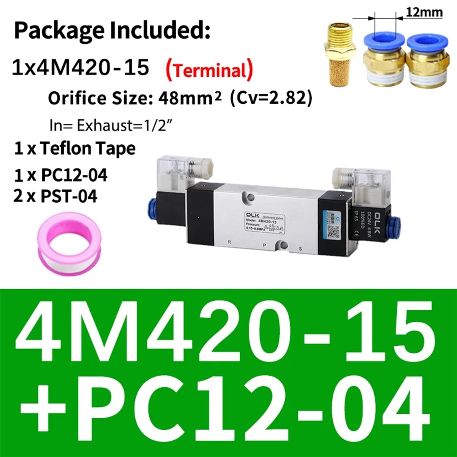 1 szt. 4M220-08 4M320-10 4M420-15 2-pozycyjny 5-portowy zawór elektromagnetyczny pneumatyczny pneumatyczny zawór DC 12 V 24 AC 110 220 podwójna cewka Rozmiar: (4m420-15 Pc12-04, silnik z B). stojak)