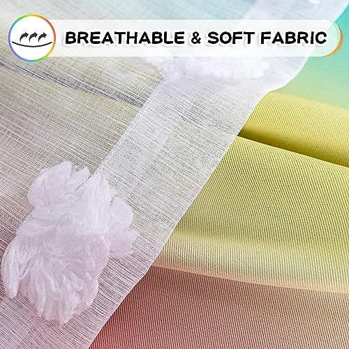 Image of MYSKY HOME 95 Inch Long Rainbow Curtains for Girls Bedroom & Living Room - Double Layer Ombre, White Pom Pom, Blackout Sheer, Room Darkening Grommet Window Panels (2 Pieces, 52 x 95 in)