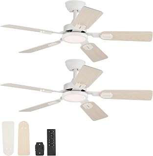 VONLUCE 2 Pack Ceiling Fans with Lights, 42 Inch Ceiling Fan and Remote with 5 Blades, 6-Speeds Noiseless Reversible DC Motor, Modern Ceiling Fan for Farmhouse Bedroom Indoor, White