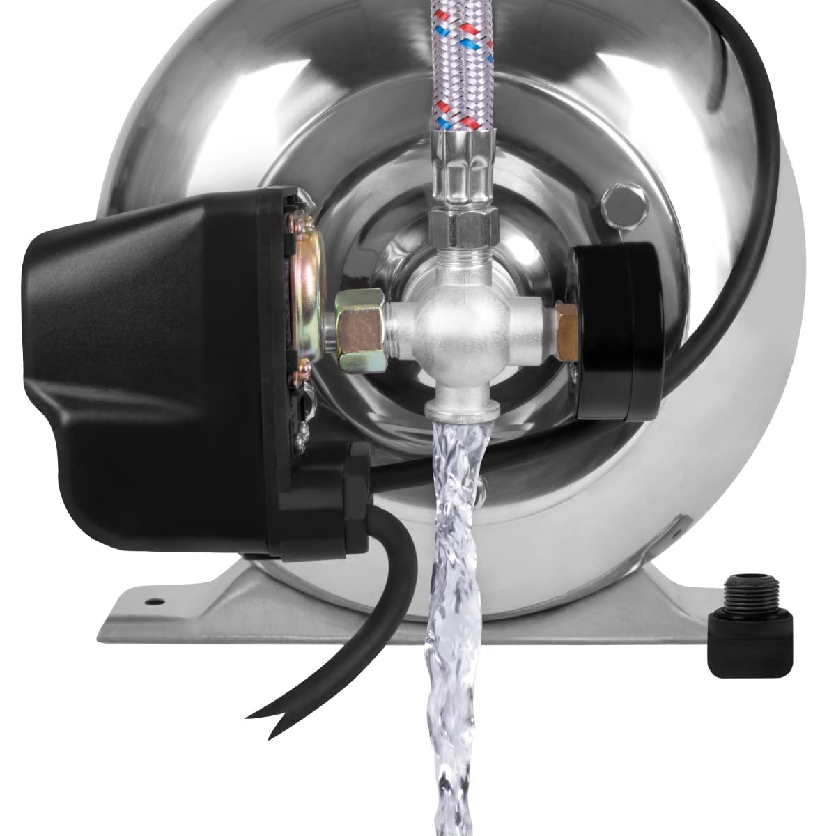 VONROC Bomba hidrofórica / conjunto hidrofórico con presostato - 1000W - 3500l/h - depósito de acero inoxidable de 19L - carcasa de la bomba de acero inoxidable