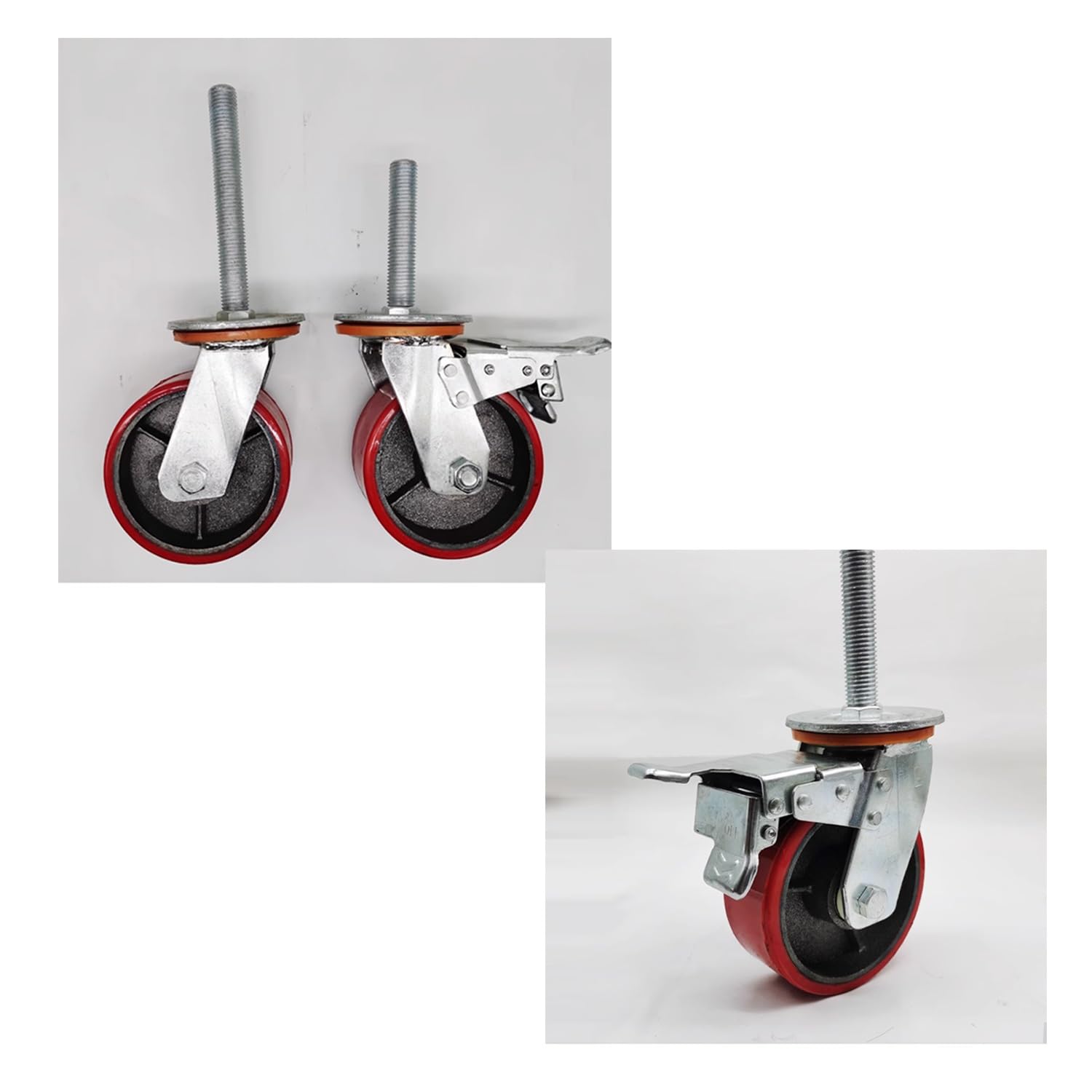 roulettes Robustes à Tige filetée M16 - Lot de 4 roulettes industrielles en Fonte de 100 mm avec Frein, pour établi, Chariot et mobilier.
