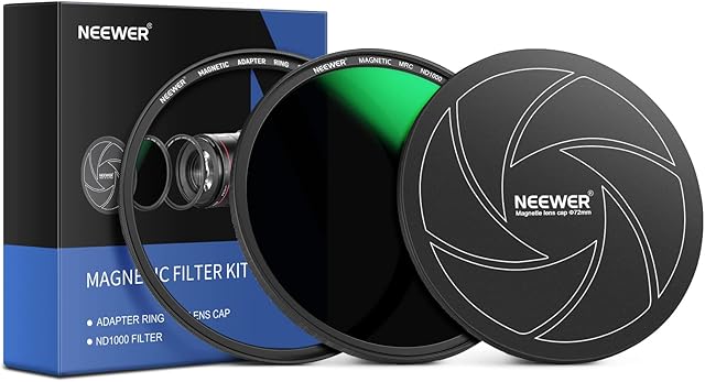 NEEWER 72mm 3-in-1 Magnetic ND Lens Filter Kit, Includes 10-Stop Fixed Neutral Density ND1000 Filter +Adapter Ring+Lens Filter Cap with 42-Layer Coating/Ultra Slim/Scratch Resistant HD Optical Glass