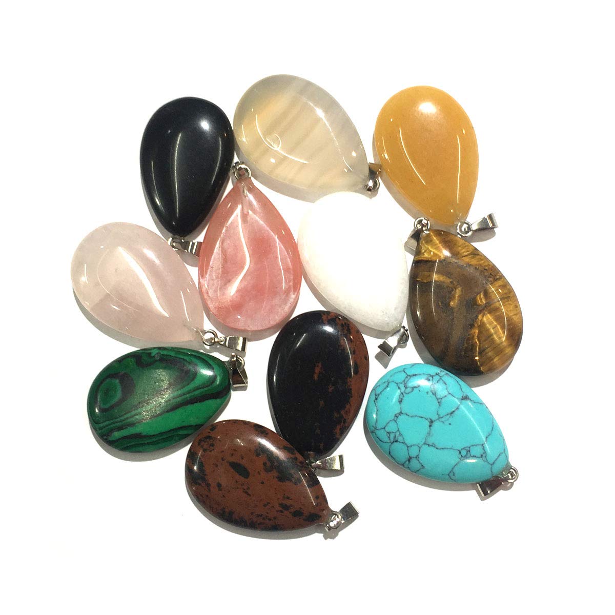Zotoone 20pcs Natural Stone Pendants,Oval Semi Precious Stone Rose Quzrtz Tige’s eye 16X24mm Charms for DIY Bracelet Necklace Jewelry Making Gift (