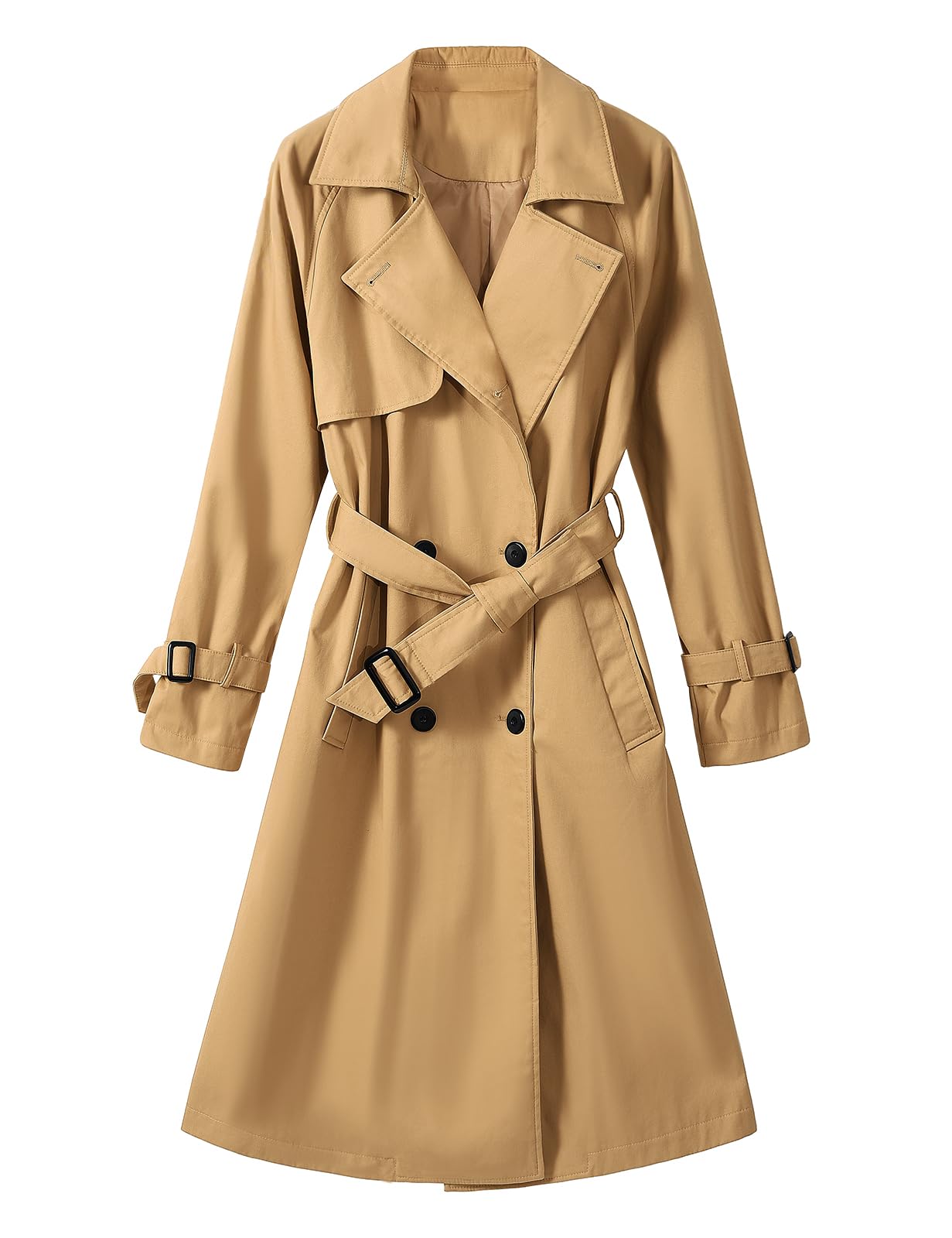 Tuopuda Damen Trenchcoat Lange Zweireiher Übergangsjacke Baumwolle mit Gürtel Jacke Übergang Mantel Klassische Damenmantel Herbst Frühling Winter, Schwarz, S