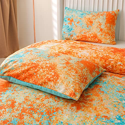 Aimuan Abstract Blue Comforter Sets Modern Art Bedding Sets 3 Pieces Sparkle Star Galaxy Twinkle Starlight Quilt Tie Dye Printed Comforter For Kids Teen (Orange-Aqua,Queen) #TOP4