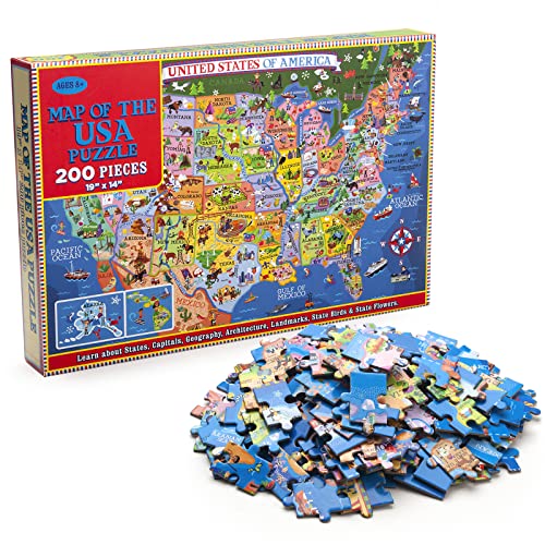 Puzzle Mapa de USA para Niños - 200 Piezas con los 50 Estados y Capitales para Más de 4 Años, Rompecabezas Educativo de Geografía Americana