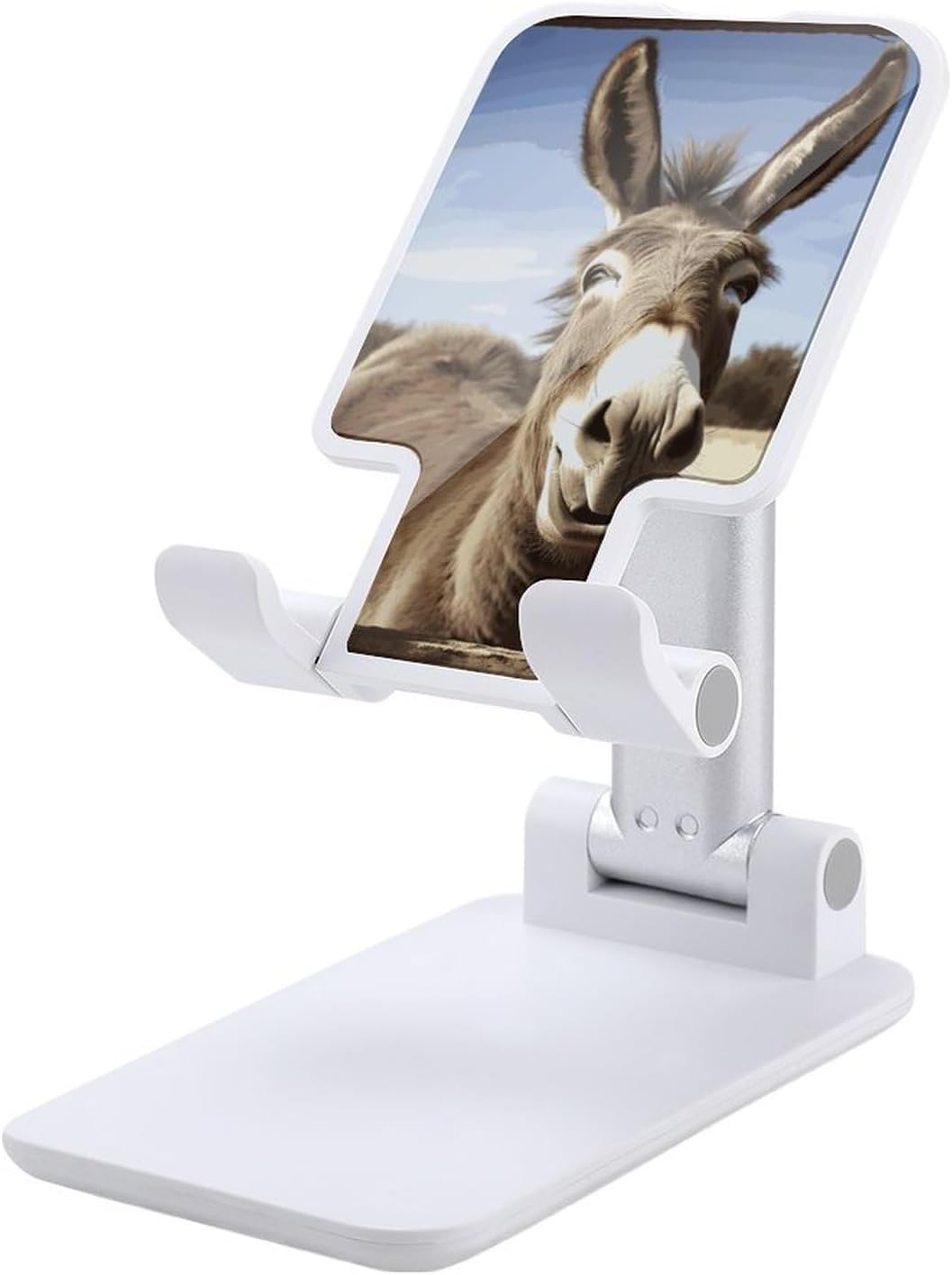 360° Rotating Cell Phone Stand, Folding Funny Donkey Phone Stand for Office Accessories, Adjustable Height and Angle Phones Holder White for Desktop, Chair, Home