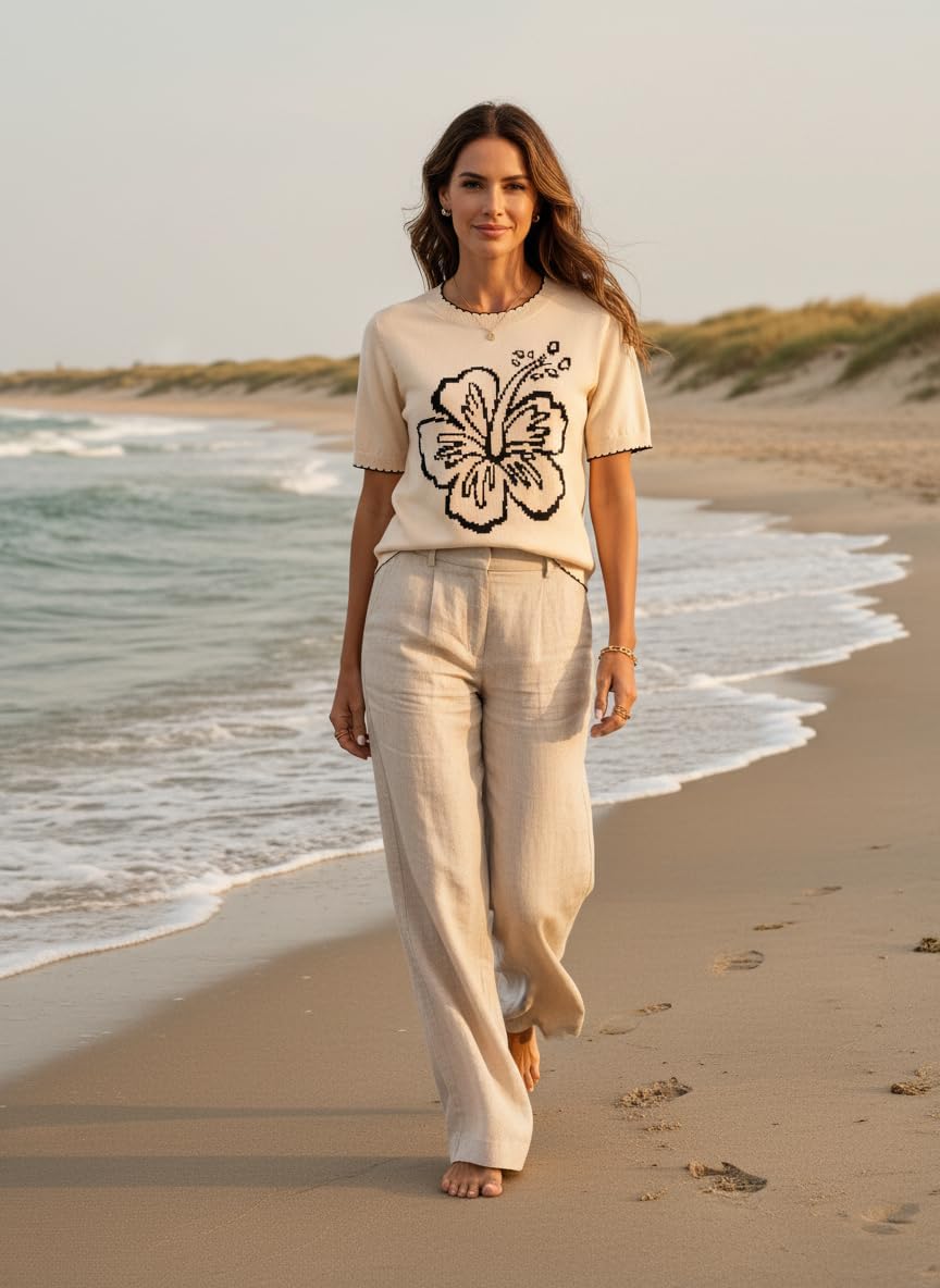 Dokotoo Women's Short Sleeve Sweater Crewneck Summer Knit Pullover Top - Image 6