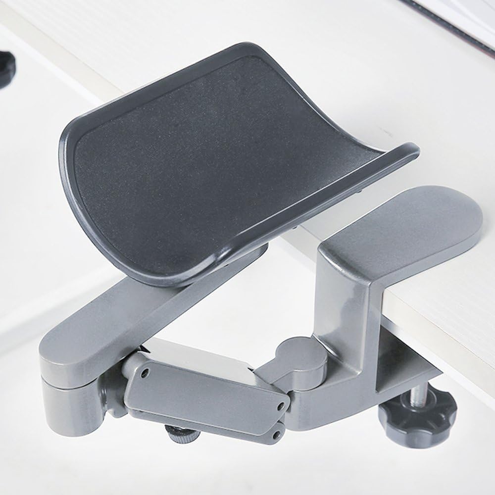FUZADEL Ergonomic Arm Rest for Desk Rotating Computer Arm Support Clamp On Office Elbow Rest Arm Support Shelf Hand Rest 360 Degrees Rotatable Desk Tray
