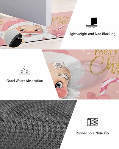 Miniatura 3 de Tapete de baño con Papá Noel rosa para bañera, antideslizante, de secado rápido y absorbente, tierra de diatomeas, para ducha, dormitorio, cocina,