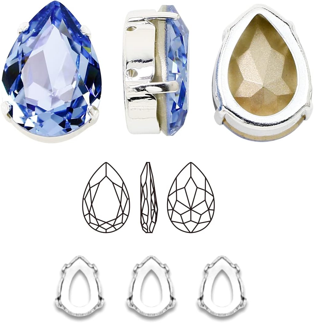 DONGZHOU Sew On Rhinestone, 82pcs Mixed Shapes Sewing Glass Rhinestones with Silver Claw Flatback K9 Crystal Gems for Jewelry Making DIY Crafts Clothes Shoes Light Sapphire-114