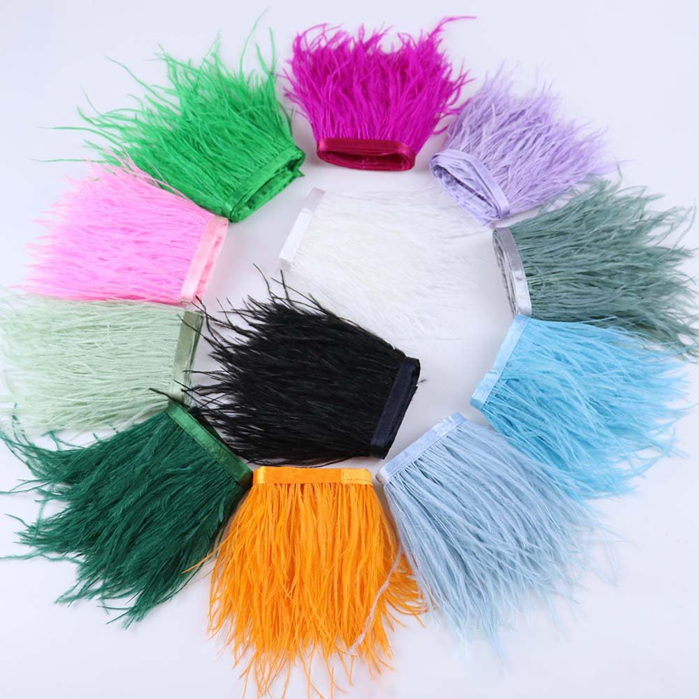 2m Nastro piumato con frange, nastro di piume di struzzo, frange di piume naturali, bordo di piume per cucito, artigianato, costumi, decorazione, fatto a mano, larghezza circa 10-15 cm, verde