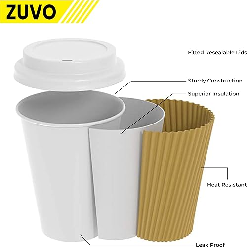 Miniatura 4 de Zuvo Tazas de café desechables con tapas de 12 onzas, paquete de 50 unidades, tazas aisladas onduladas, lo mejor para bebidas calientes