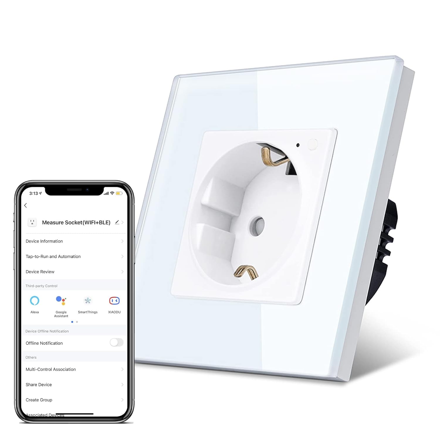 IA EU Smart WiFi Control Power Monitor Sockets 16A 110V-250V Glass ...