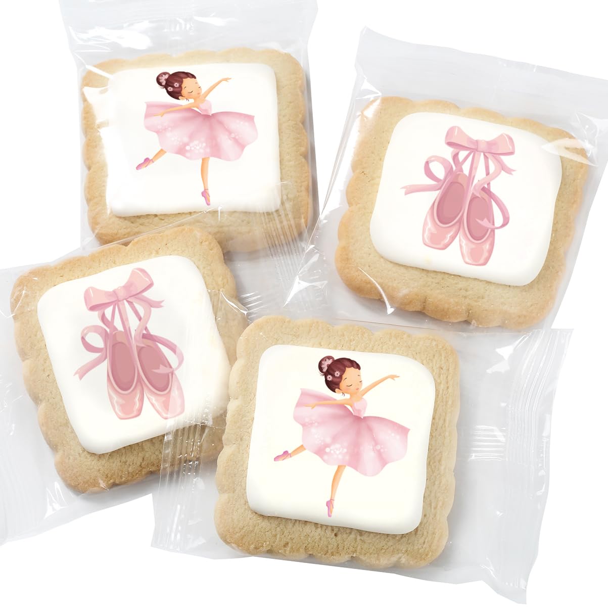 Ballerina Dancer Ballet Individually Wrapped Printed Cookies 24 Pack Bulk Pink Bow