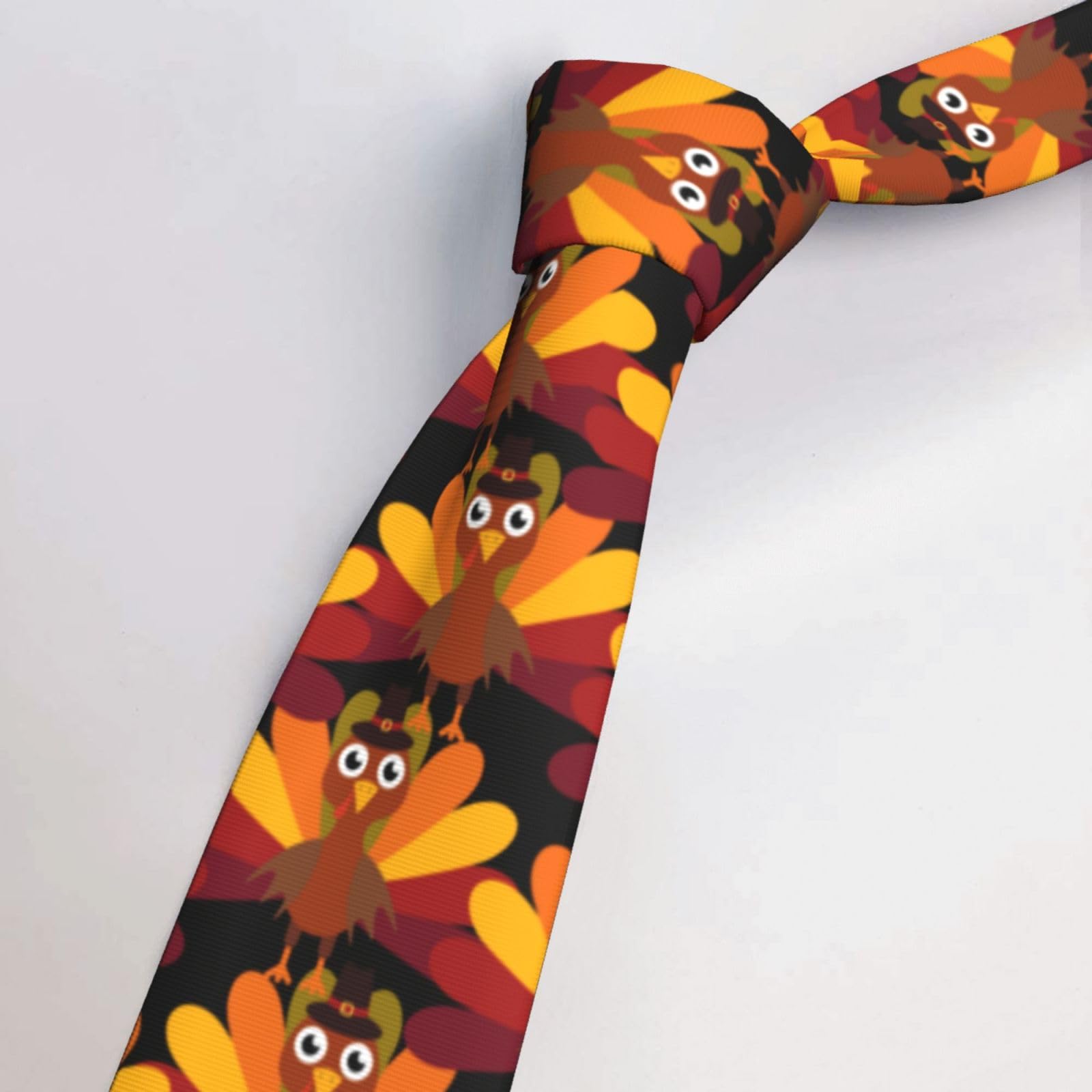 WOAIDY Men's Ties Thanksgiving Necktie Turkey Skinny Neck Tie for Weddings Party Business Groom Dances