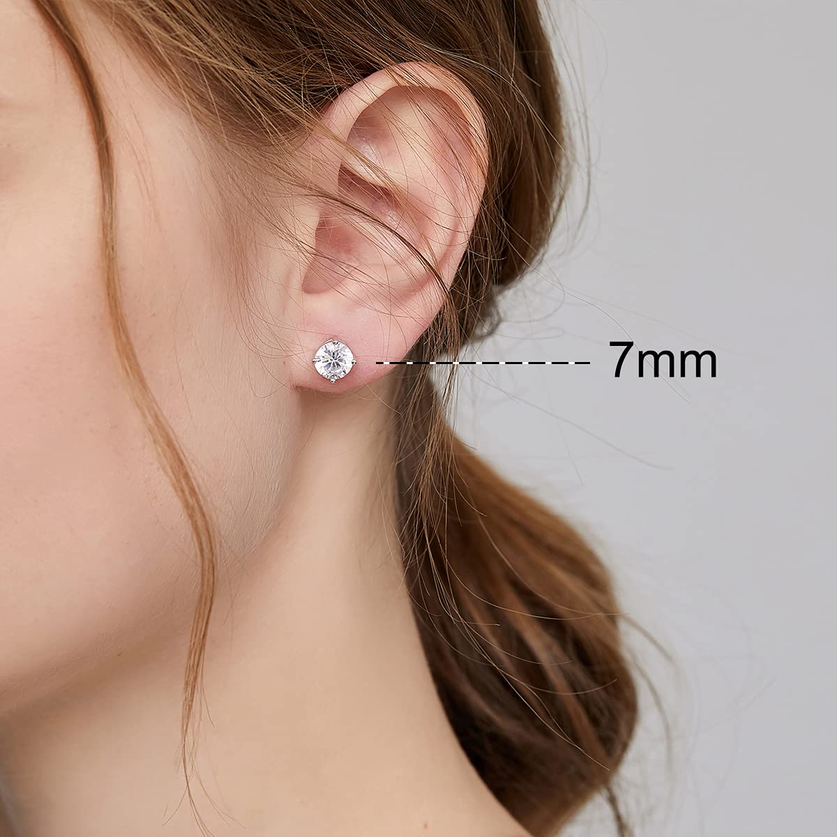 Miaofu Orecchini 18k Oro Bianco Placcata Orecchini 925 Argento Sterlina Zirconi Simulato Diamante Brillanti per Donna Uomo 4-8mm I Orecchini Zirconi Cubica Swarovski Dimensioni 3mm-8mm