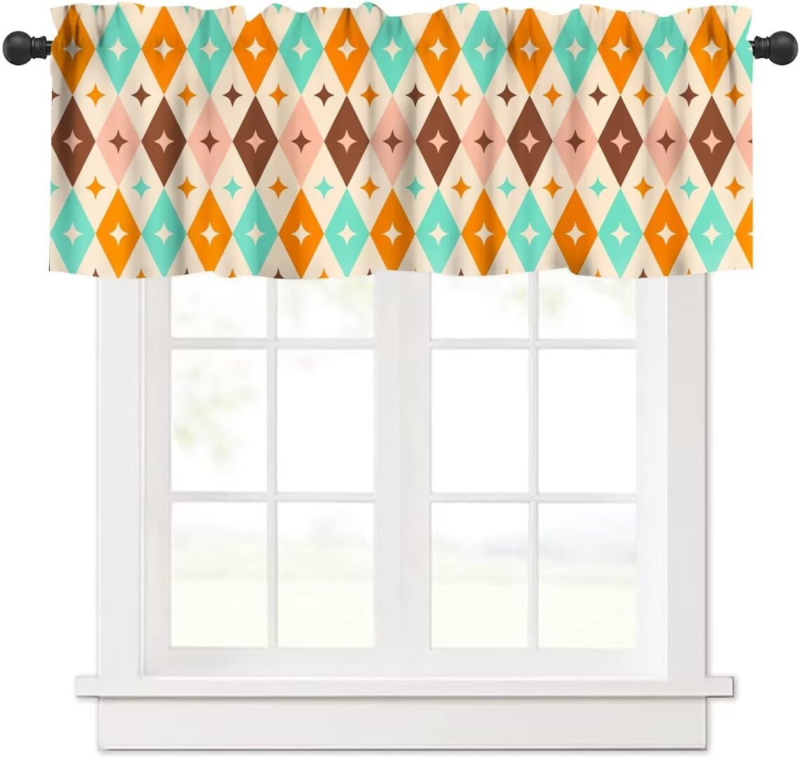 Mid Century Modern Window Valance Curtain, Vintage Retro Stars Abstract Boomerang Pattern Window Valances Treatments for Kitchen Living Room Café Décor 54'x18', 1 Panel