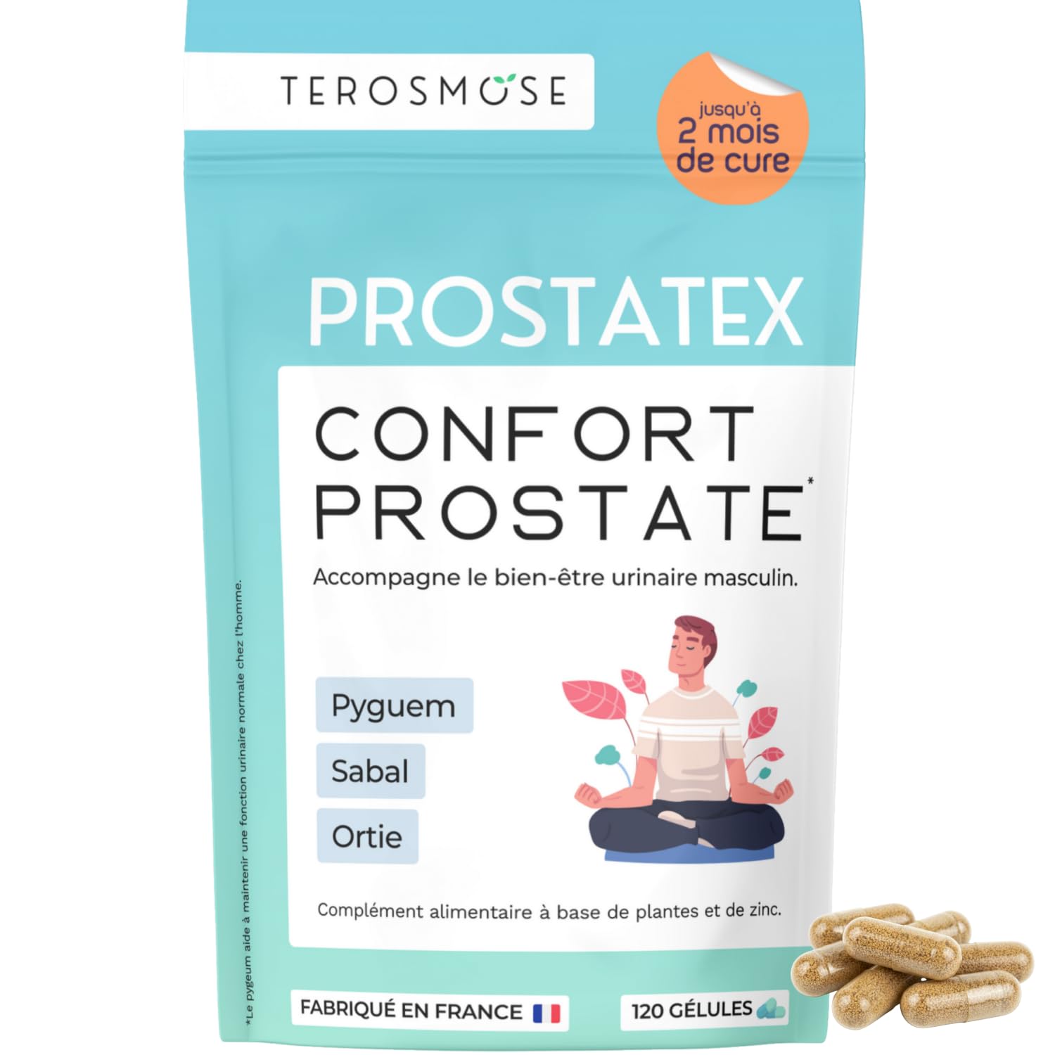 Prostatex • Confort urinaire & HBP | Prostate | Formule naturelle et vegan avec Saw palmetto, Ortie, Pépin de courge, Palmier nain, Pygeum africanum, Prunier d'afrique • Made in France - 120 gélules