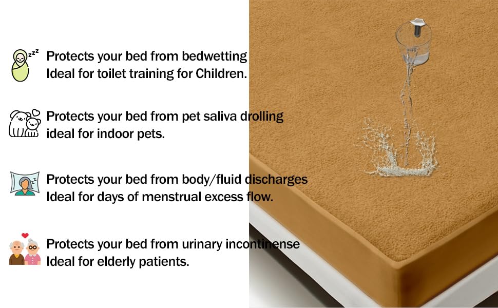 Image of Maximus Premium Double Bed Waterproof Mattress Protector Cover | Breathable Terry Cotton Bed Protector, Double Bed (72 X 60, Beige)
