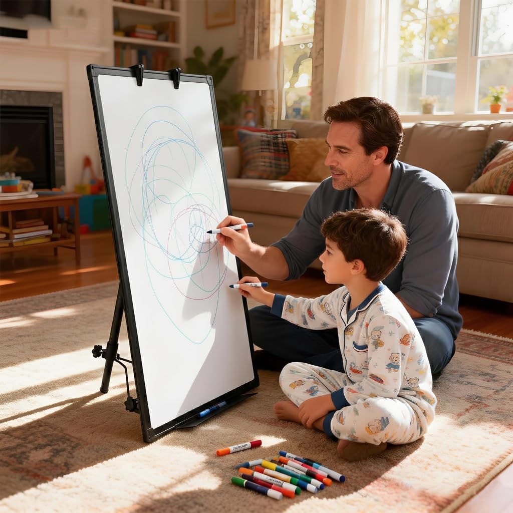 FORTUNO 36x24 Tripod Whiteboard, Magnetic Dry Erase Board with Stand,Height Adjustable Portable Sturdy White Board for Homeschool Office Classroom, Black