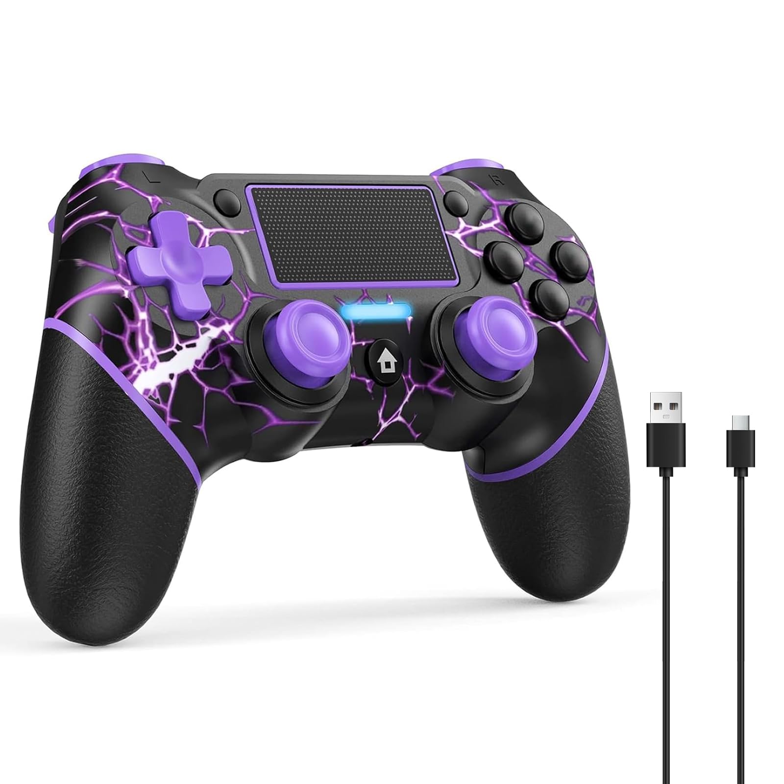 Reddening pour Manette PS4, Manette Pc pour PS4/Pro/Slim/PC, Joystick avec Bouton Turbo/Retour, Double Vibration, Gyroscope 6 axes et écran tactile, Purple