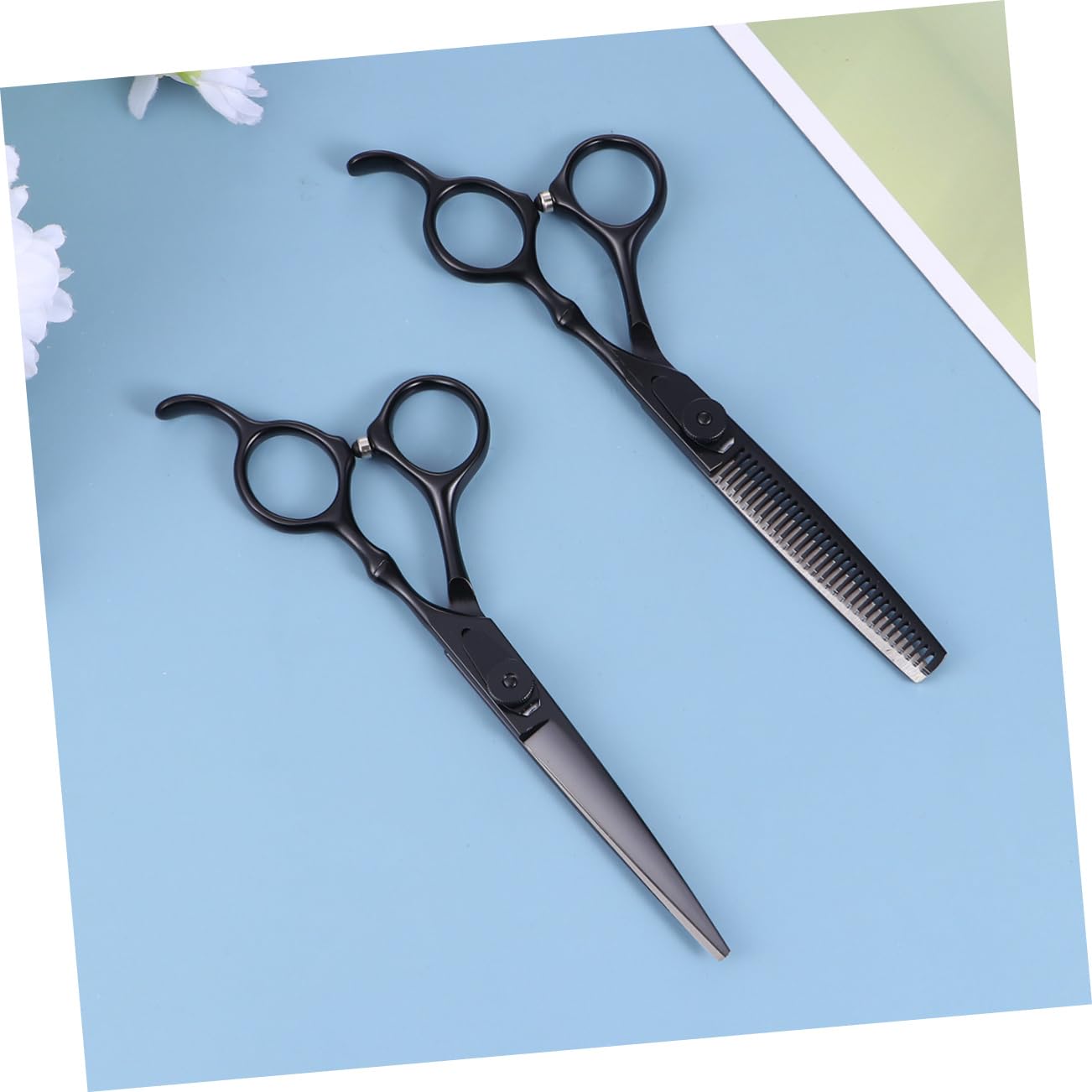 Set Forbici Professionali Taglio Chioma 2 Pezzi Nero Acciaio | Pettine Incluso, Impugnatura Ergonomica, per Casa e Salone, Prevenzione Danni ai Chioma