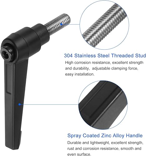 Miniatura 117 de uxcell 4 manijas de palanca de sujeción, perno macho roscado de acero al carbono de óxido negro M8 x 0.59 pulgadas, asas ajustables de bloqueo
