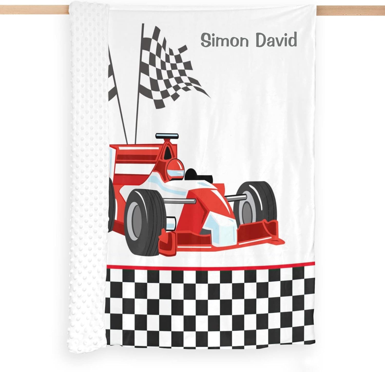 Race Car Checkered Personalized Baby Blanket for Boys Girls,Custom Soft Minky Blanket Double Layer Dotted Naps 35X45 in