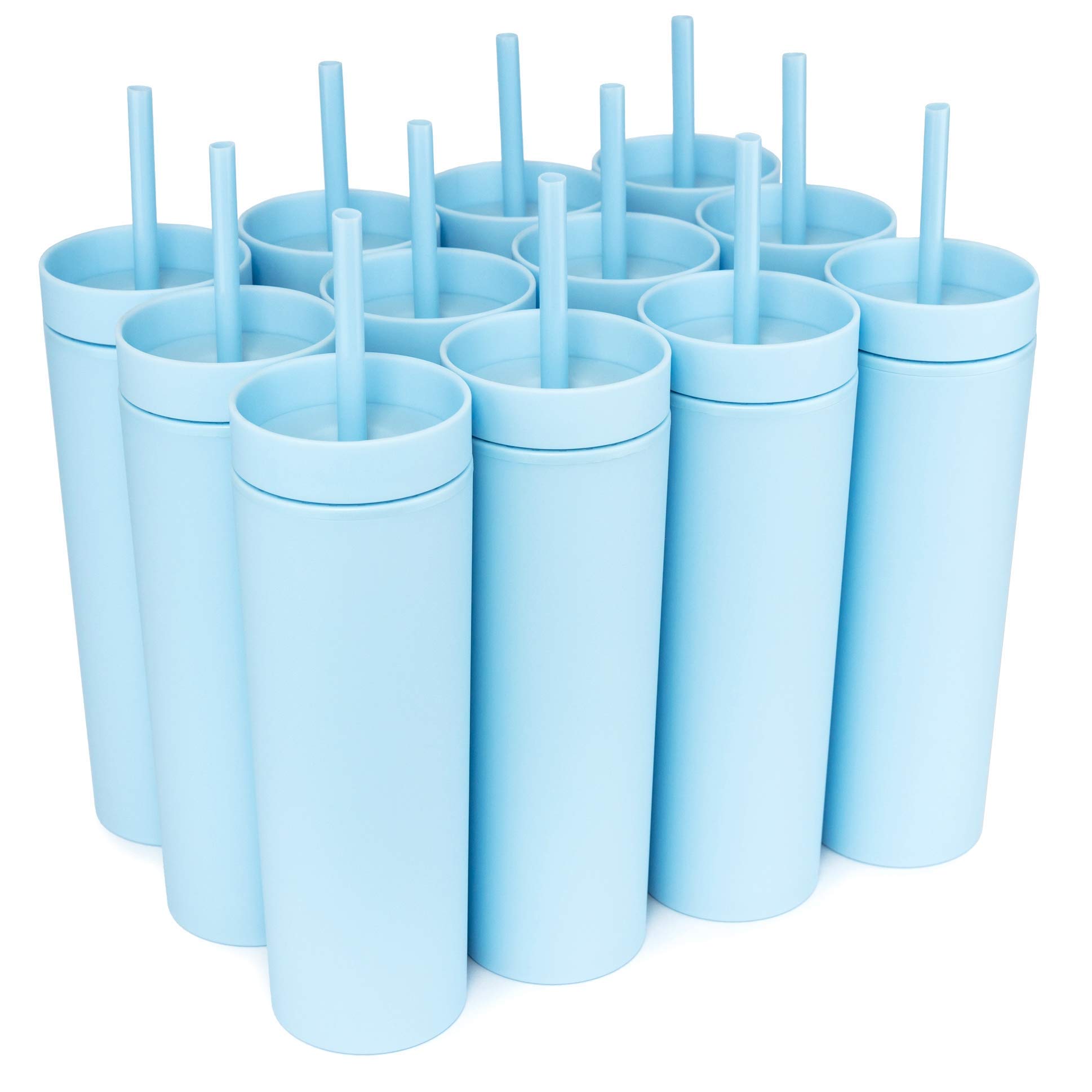 STRATA CUPS Skinny Tumblers (12 pack) 16oz Tumbler Matte Periwinkle Colored Acrylic, Tumblers with Lids and Straws, Tumblers Bulk, Cups with Lids and Straws, Tumbler with Lid and Straw, Acrylic Cups