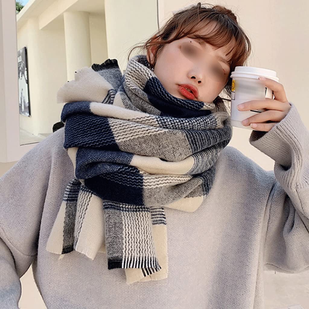 Sciarpa Scozzese da Donna Stile Preppy Invernale Scialle Spesso Avvolgente Femminile (Grigio Taglia Unica) (Grigio Taglia Unica)