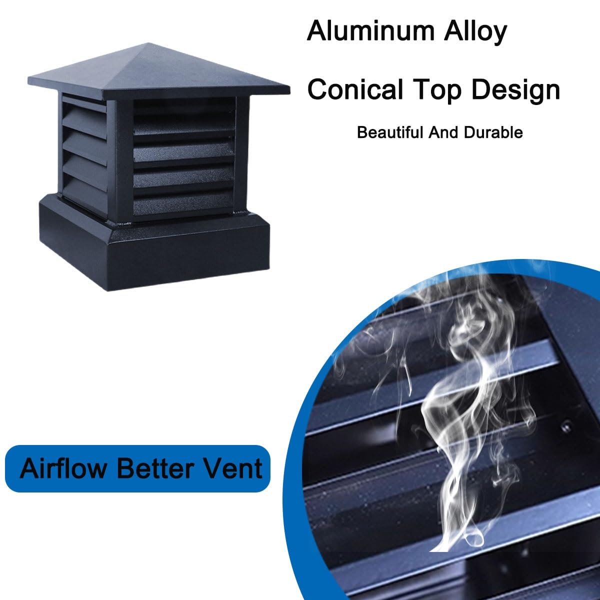 escape sombrerete de chimenea 25-45 cm, chimenea lluvia cubierta de chimenea para exterior, conducto de chimenea Sombrerete para Ventilación, Aleación de aluminio Cuadrado sombrerete de chimenea, fl