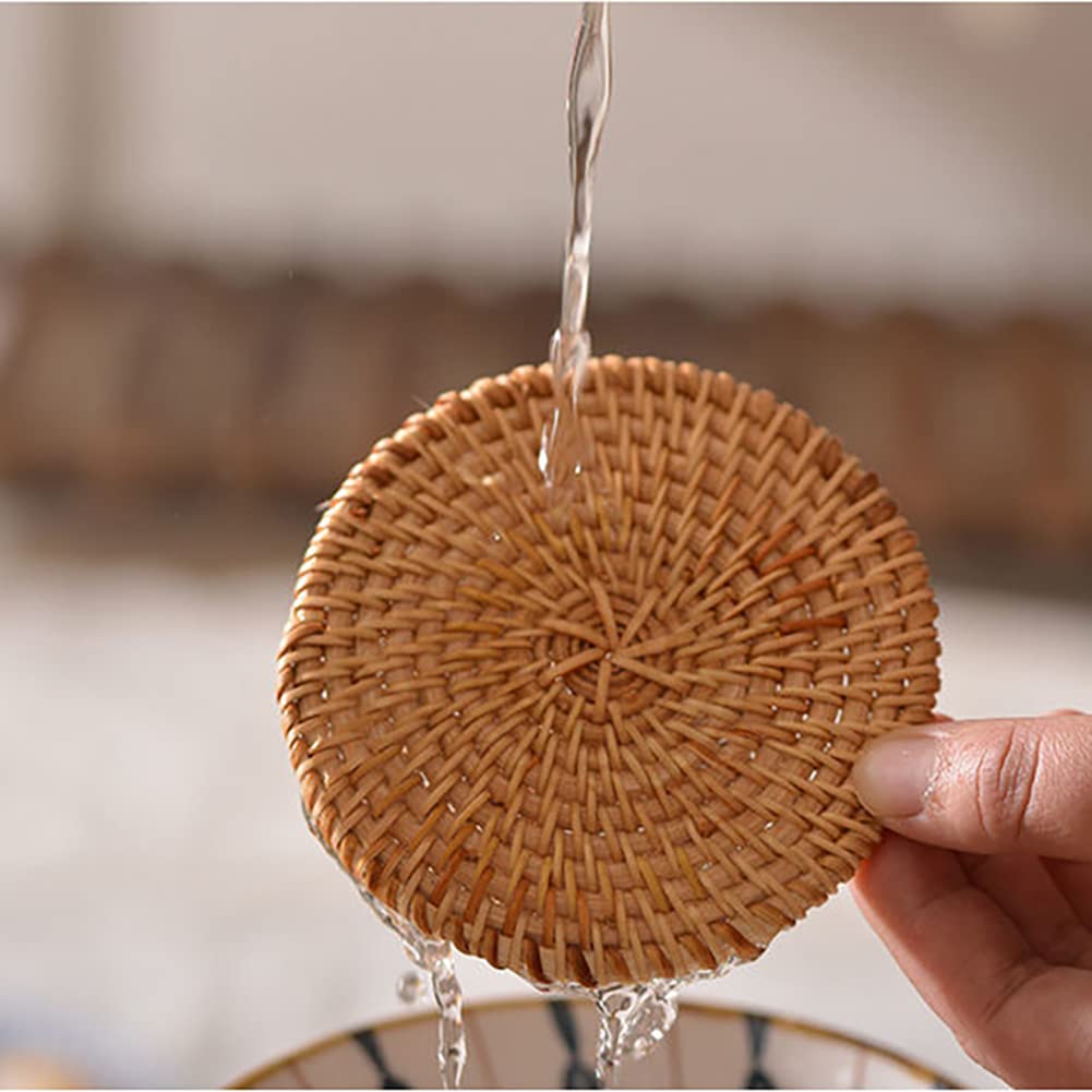 Placemats Set 6 Stuks 6 Stuks Handgemaakt Tafelmatten Set Van 6, Gevlochten Ronde Placemats, Placemats Van Stromaïsschil Voor Eettafel, 35 Cm Ronde Placemats Rotan Natuurlijk Placemats Rond
