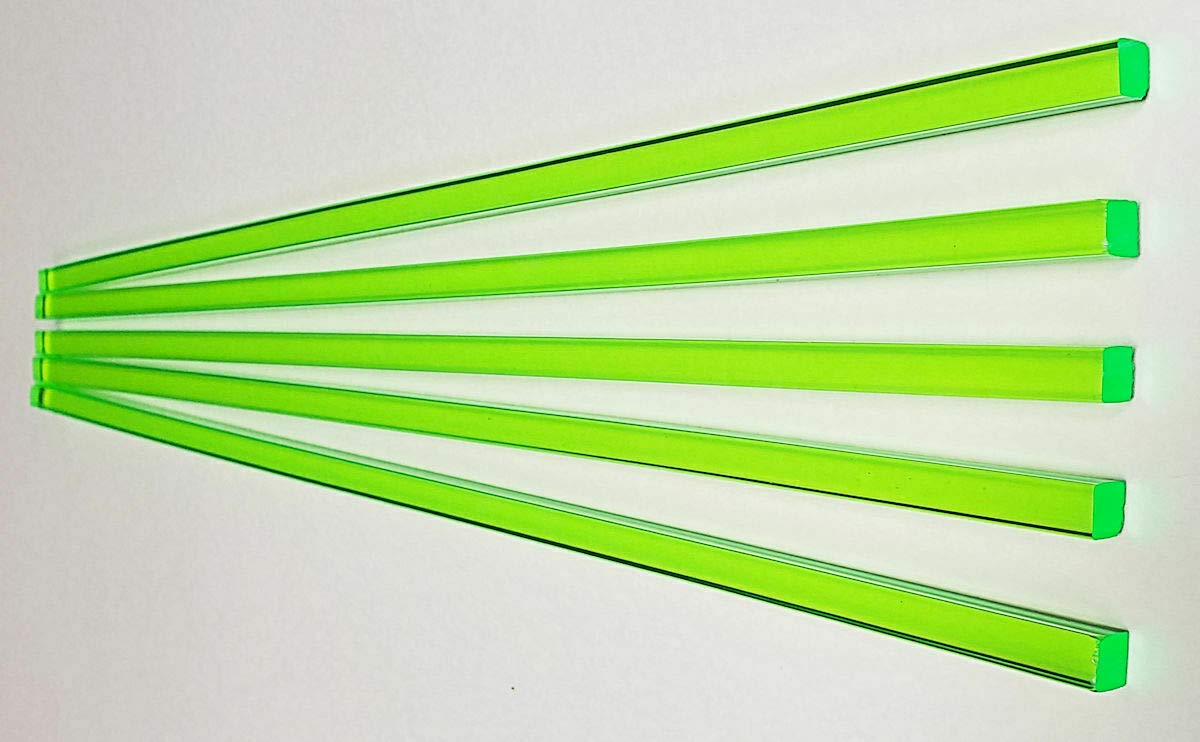 5 Pcs 1/4” x 1/4 x 12” Inch Long Square Color Green Clear Fluorescent Translucent Acrylic Plexiglass Plastic Rods - .25 Dia. - 6.35mm Solid Bar
