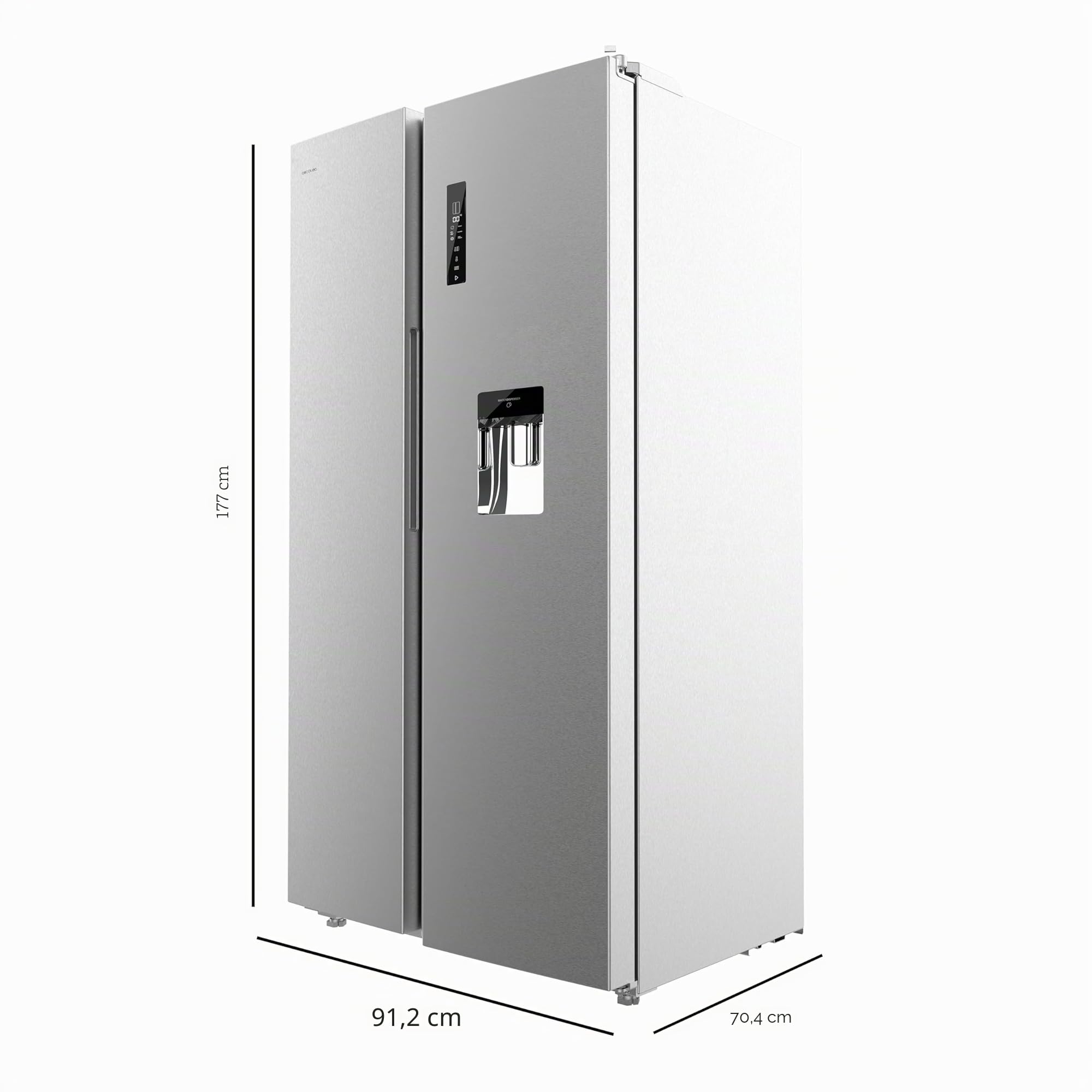 Cecotec Side-by-Side Kühlschrank Bolero CoolMarket SBS 559 Inox E. 559 Liter, Inverter-Kompressor, Total NoFrost, Multi Air Flow, Wasserspender und Display für die sichere Lagerung von Lebensmitteln
